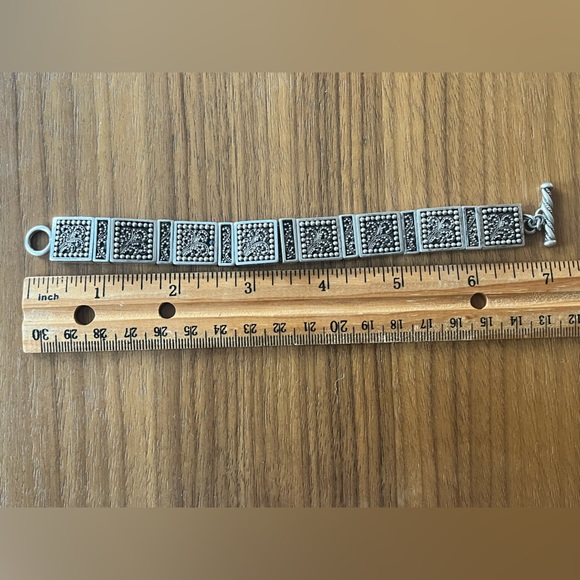 Lois Hill Vintage Granulation Filigree Toggle Sterling Silver Bangle Bracelet - Picture 7 of 8